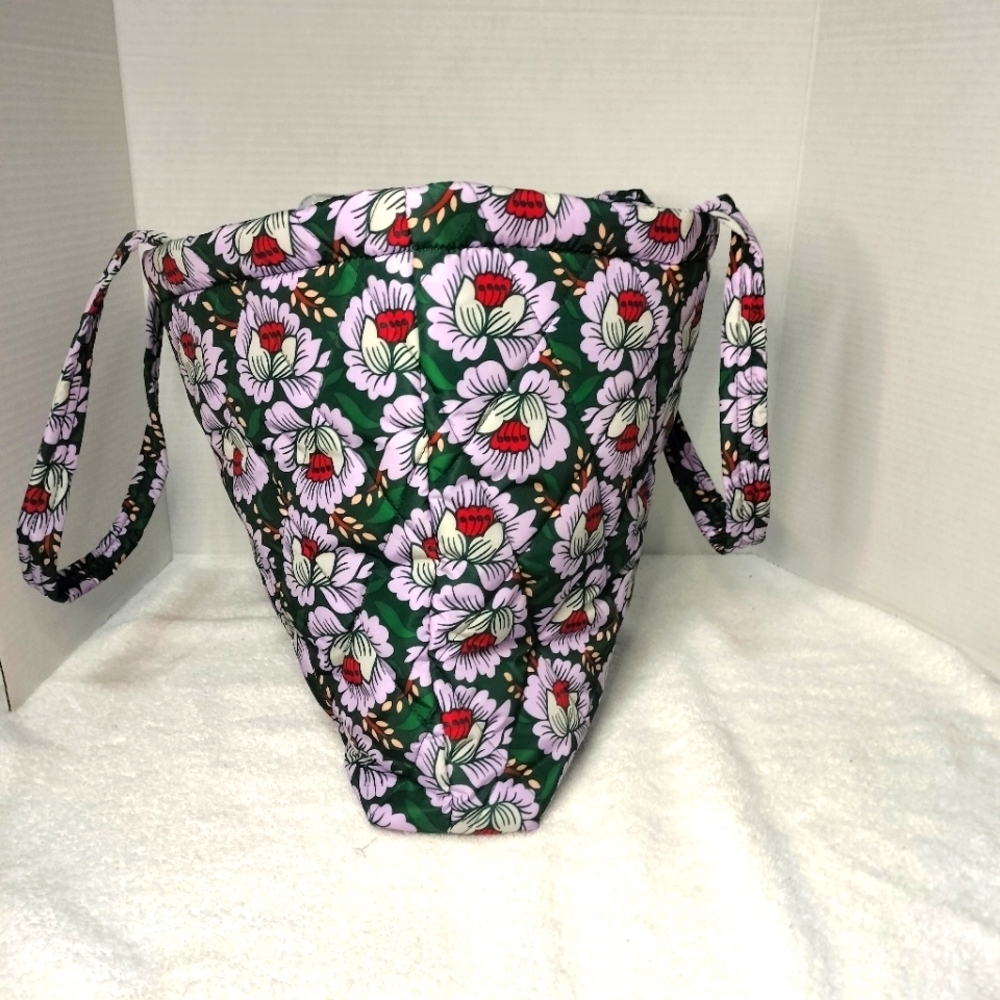Vera Bradley Floral Tote Bag Lotus Sea Moss Zip Top Medium Quilted - Picture 3 of 6